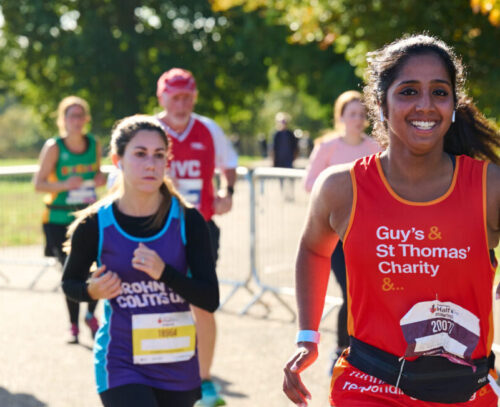 Woman running half marathon.