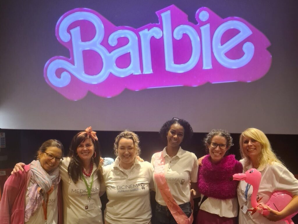 Medicinema staff dress up for the showing of Barbie.