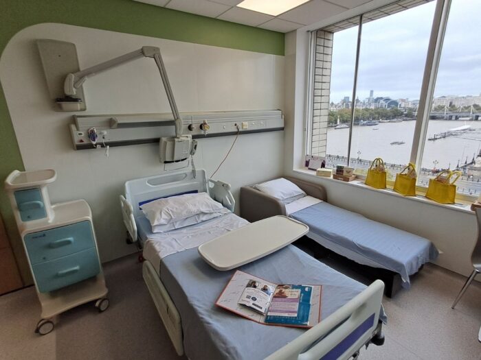 Two beds with blue blankets on the top in the early pregnancy bereavement suite in St Thomas