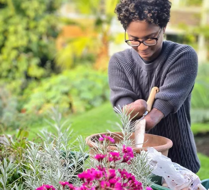 Tatiana Timon enjoying the garden at the Lambeth Community Care Centre