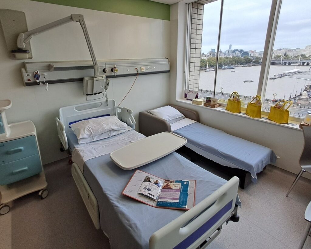 Two beds with blue blankets on the top in the early pregnancy bereavement suite in St Thomas